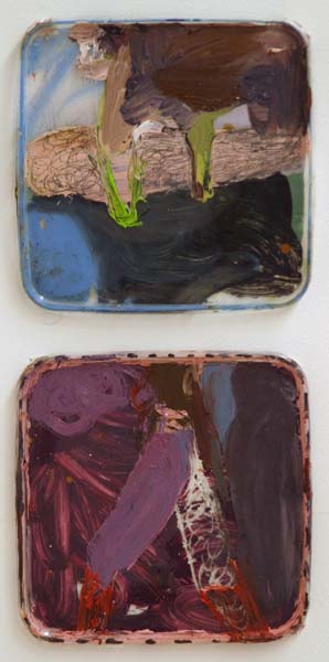 Kaksi pientä  <br>öljy ja lyijykynä muoville 2005, 19 x 19 cm