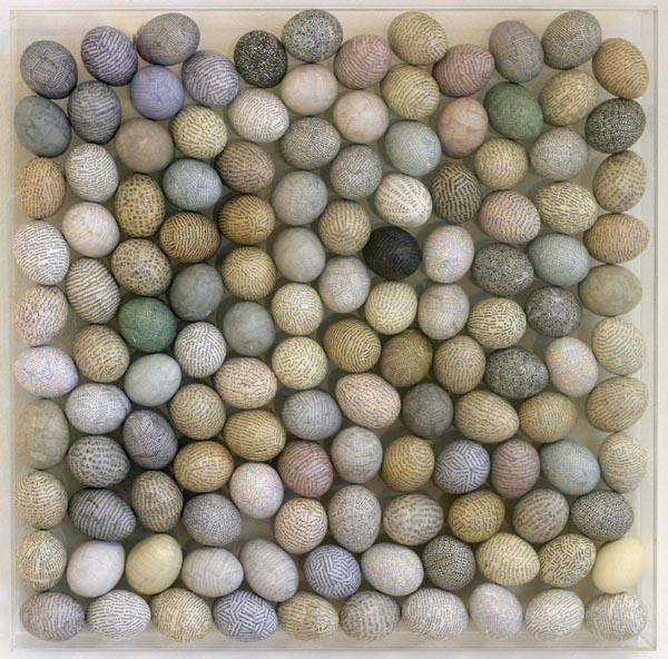 Reliefi 5  <br>paperi, munankuori 2005  	50x50cm	