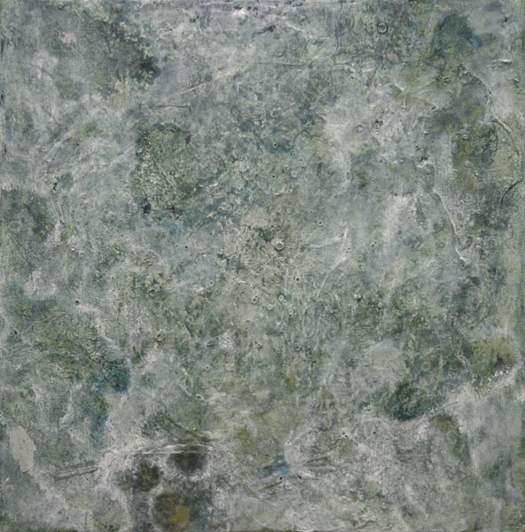 Piilossa 1  <br>akryyli, digivedos,lyöntialumiini, öljy, 2007	40 x 40 cm