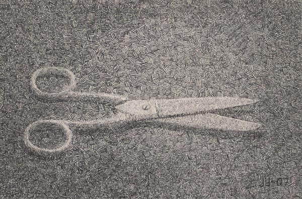 Sakset  <br>lyijykynä kovalevylle 2007, 14 x 21cm