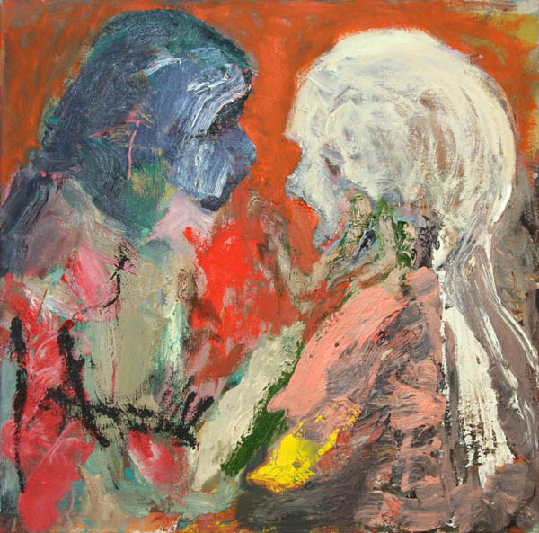 Aatamin ja Eevan kehityskeskustelu  <br>	öljy 2012, 73x73cm