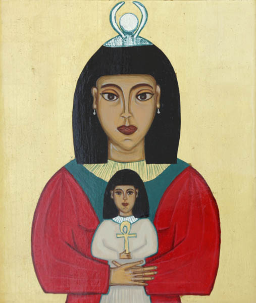 Isis ja Horus<br>  tempera puulevylle, kultaus 22k