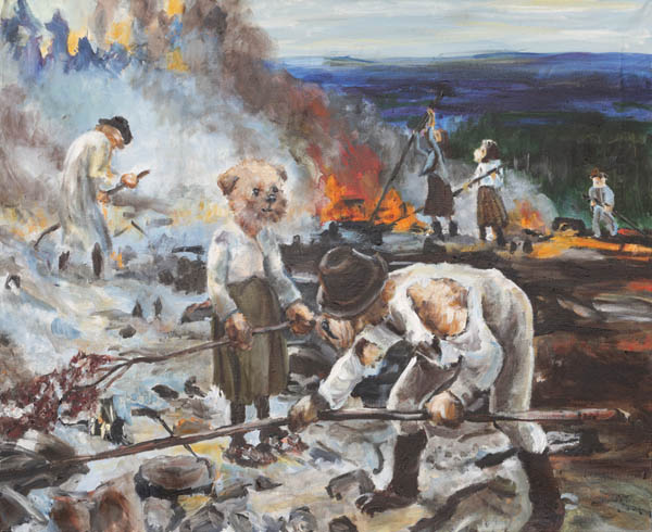 Raatajat rahanalaiset<br>  öljy kankaalle 2015